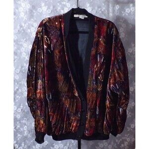 Judith Ann Creations Vintage 80s Cardigan 1980s Velvet Animal Boho Size Large